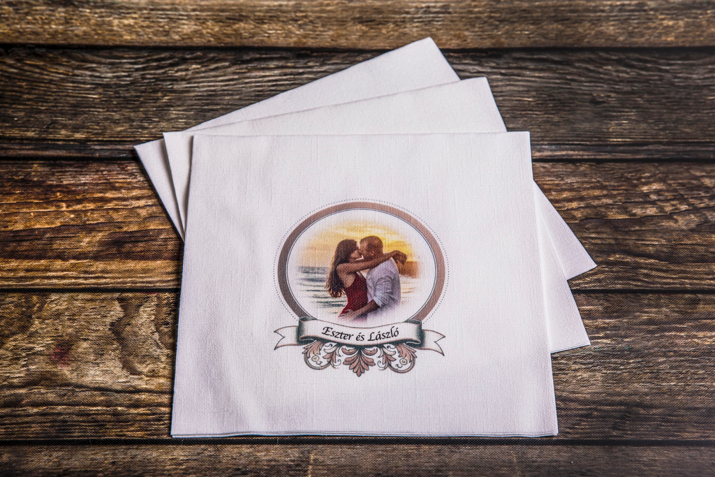 Esküvő - "ROMANTIKA" textilhatású szalvéta, 10 db-tól